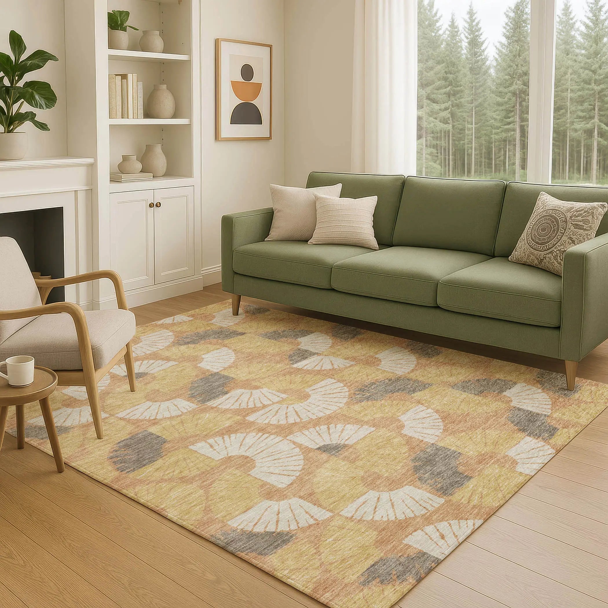 5' X 8' Copper And Gold Geometric Washable Indoor Outdoor Area Rug Homeroots Outdoor