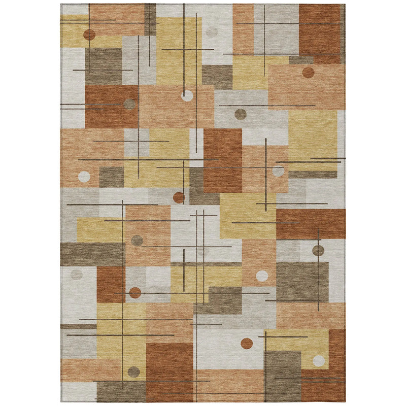 5' X 8' Copper And Graphite Geometric Washable Indoor Outdoor Area Rug Homeroots Outdoor