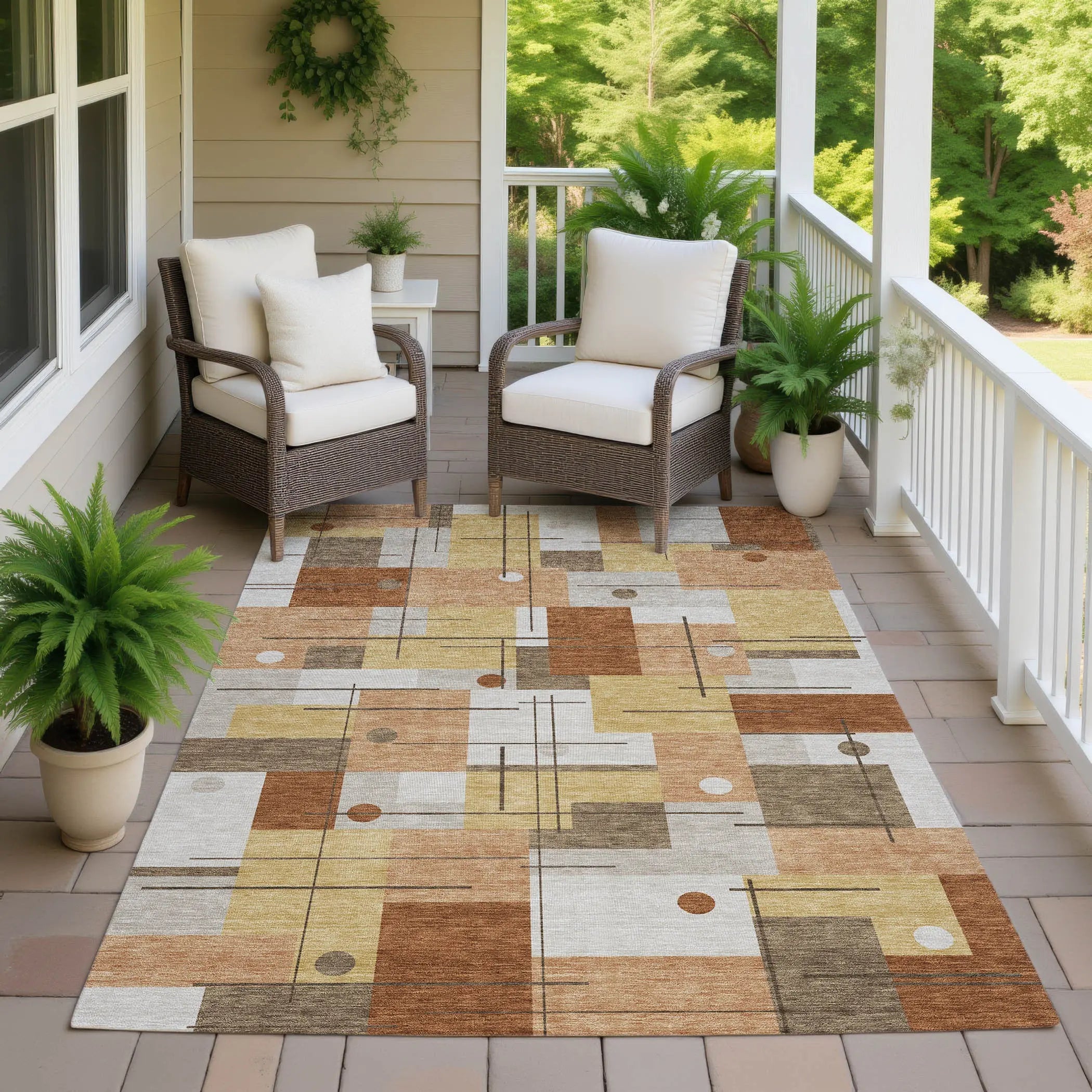 5' X 8' Copper And Graphite Geometric Washable Indoor Outdoor Area Rug Homeroots Outdoor