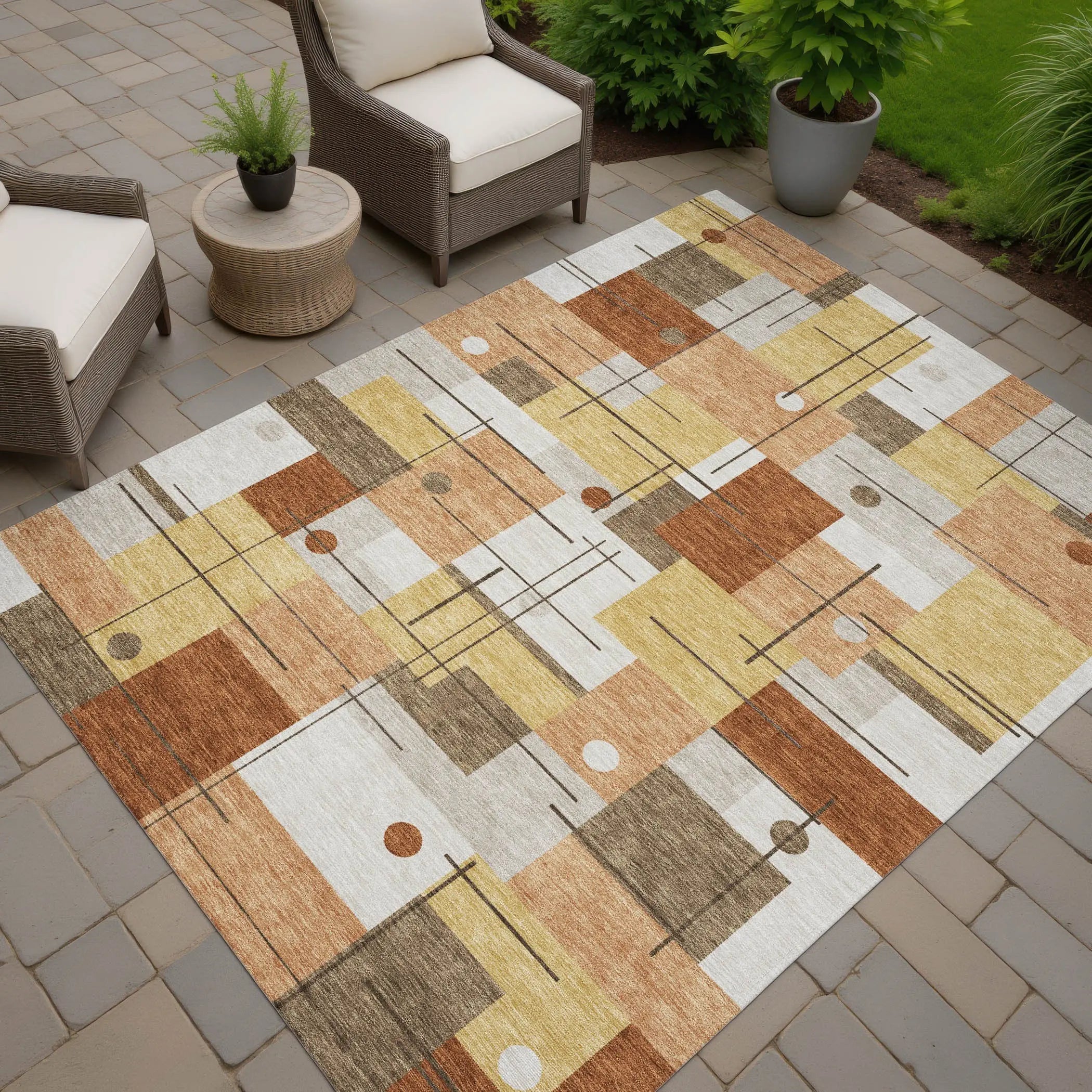 5' X 8' Copper And Graphite Geometric Washable Indoor Outdoor Area Rug Homeroots Outdoor