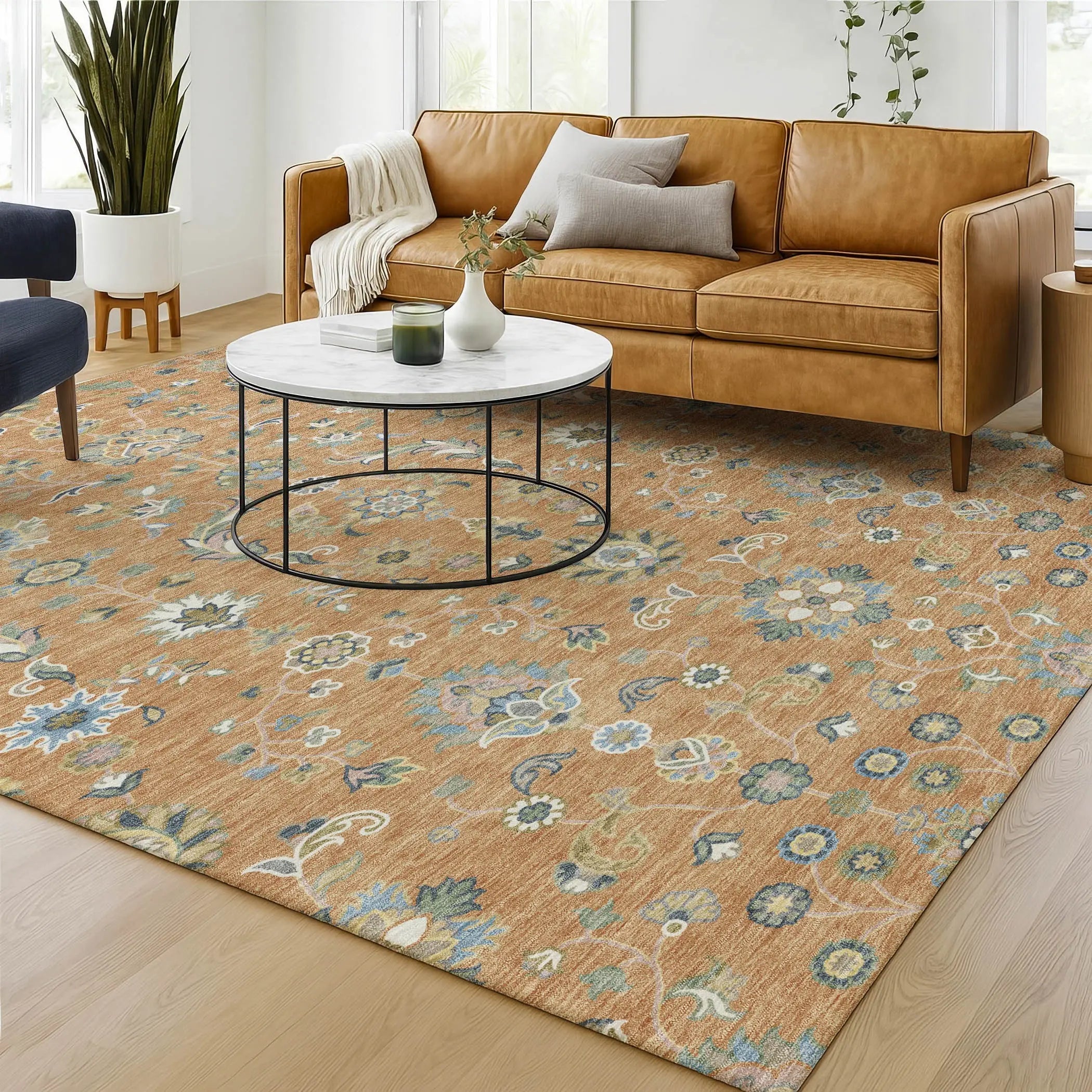 5' X 8' Copper And Green Abstract Washable Indoor Outdoor Area Rug Homeroots Outdoor