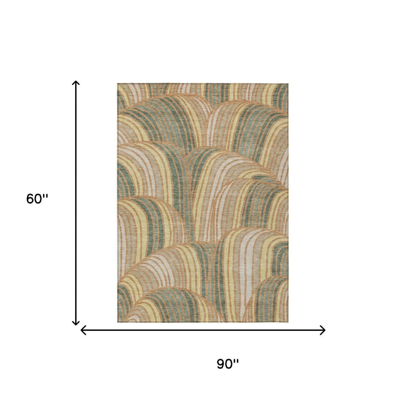 5' X 8' Copper And Green Abstract Washable Indoor Outdoor Area Rug Homeroots Outdoor