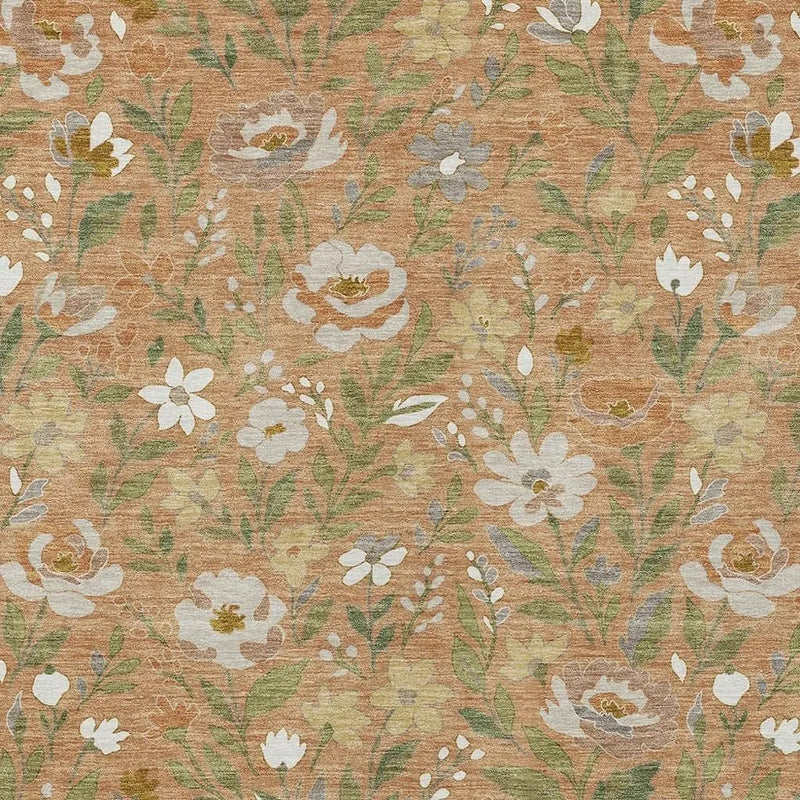 5' X 8' Copper And Green Floral Washable Indoor Outdoor Area Rug Homeroots Outdoor