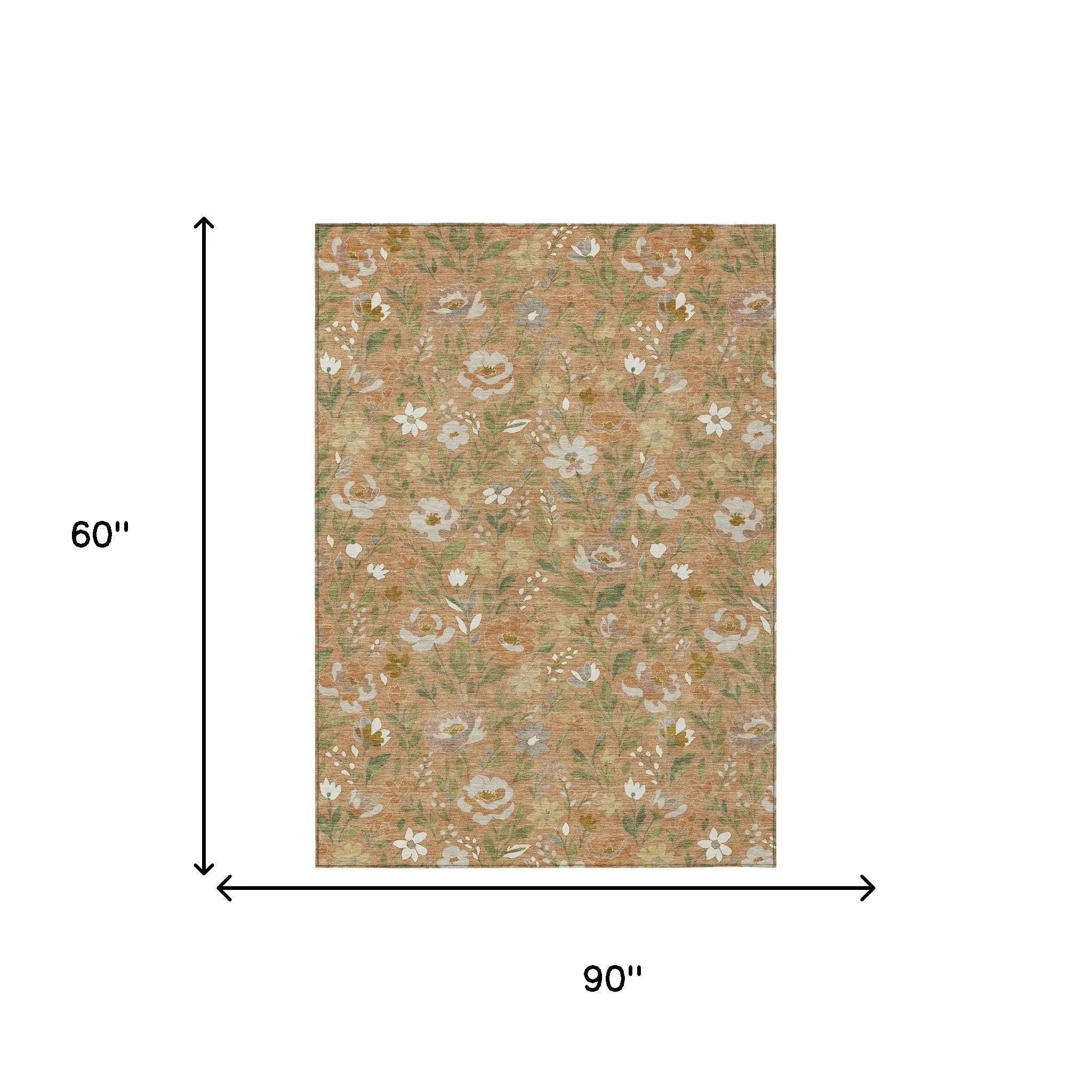 5' X 8' Copper And Green Floral Washable Indoor Outdoor Area Rug Homeroots Outdoor