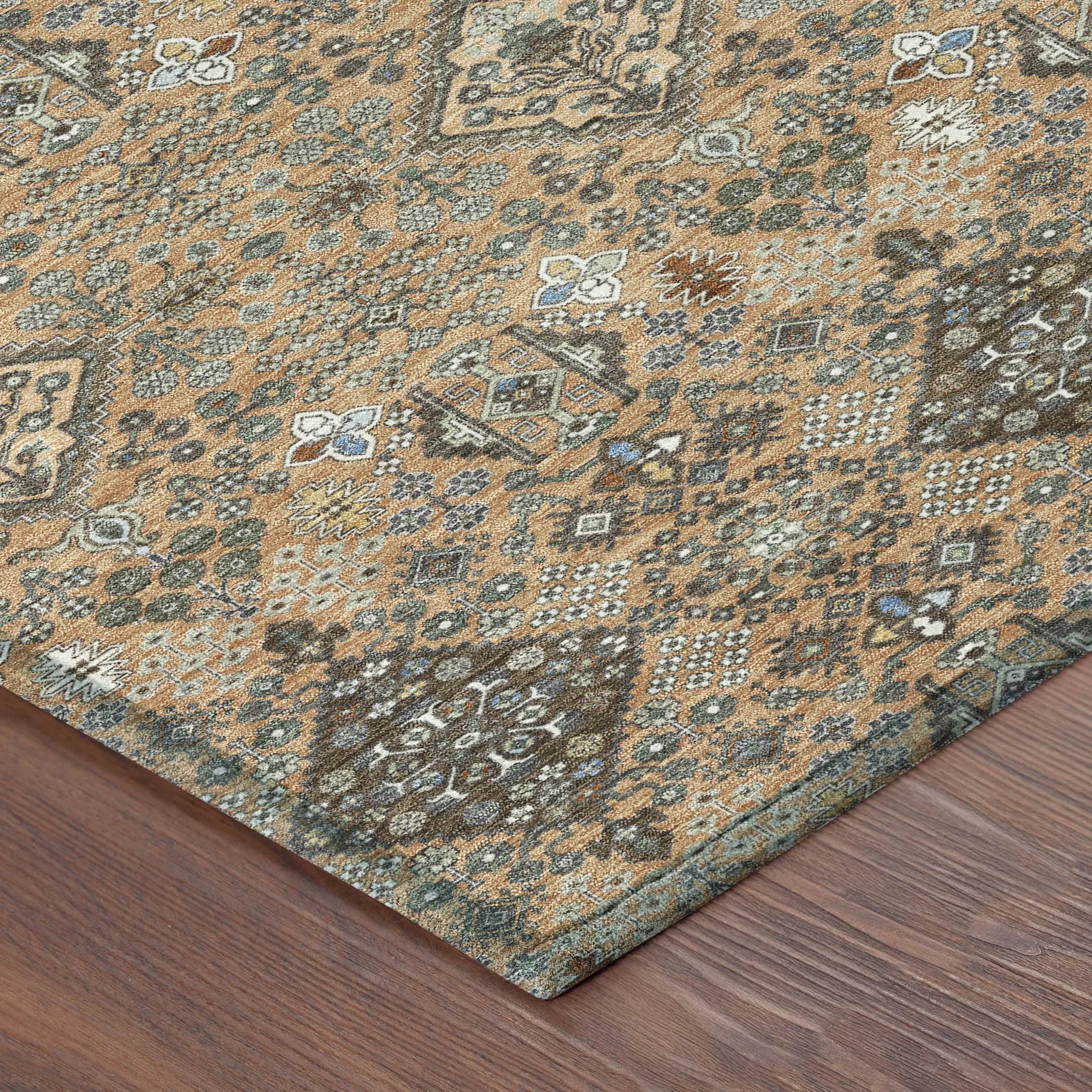5' X 8' Copper And Green Geometric Washable Indoor Outdoor Area Rug Homeroots Outdoor