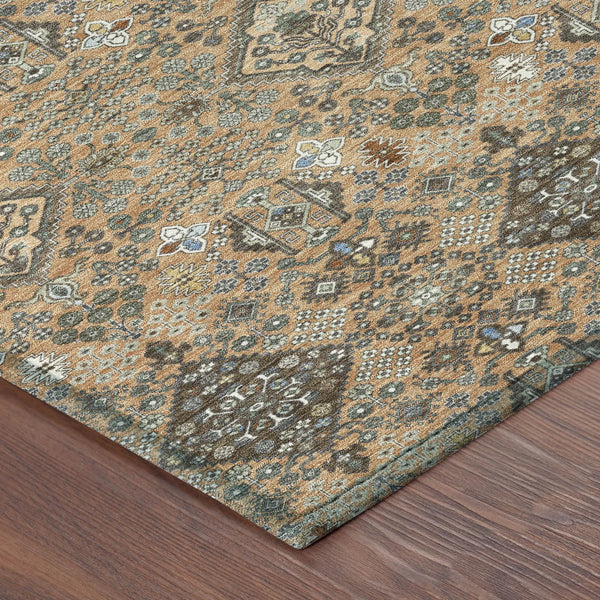 5' X 8' Copper And Green Geometric Washable Indoor Outdoor Area Rug Homeroots Outdoor