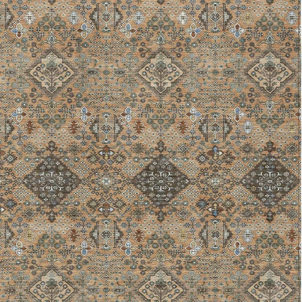 5' X 8' Copper And Green Geometric Washable Indoor Outdoor Area Rug Homeroots Outdoor