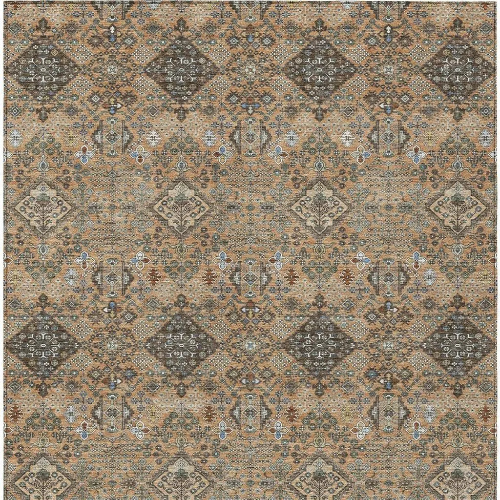 5' X 8' Copper And Green Geometric Washable Indoor Outdoor Area Rug Homeroots Outdoor