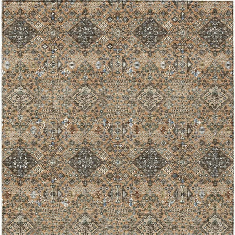 5' X 8' Copper And Green Geometric Washable Indoor Outdoor Area Rug Homeroots Outdoor