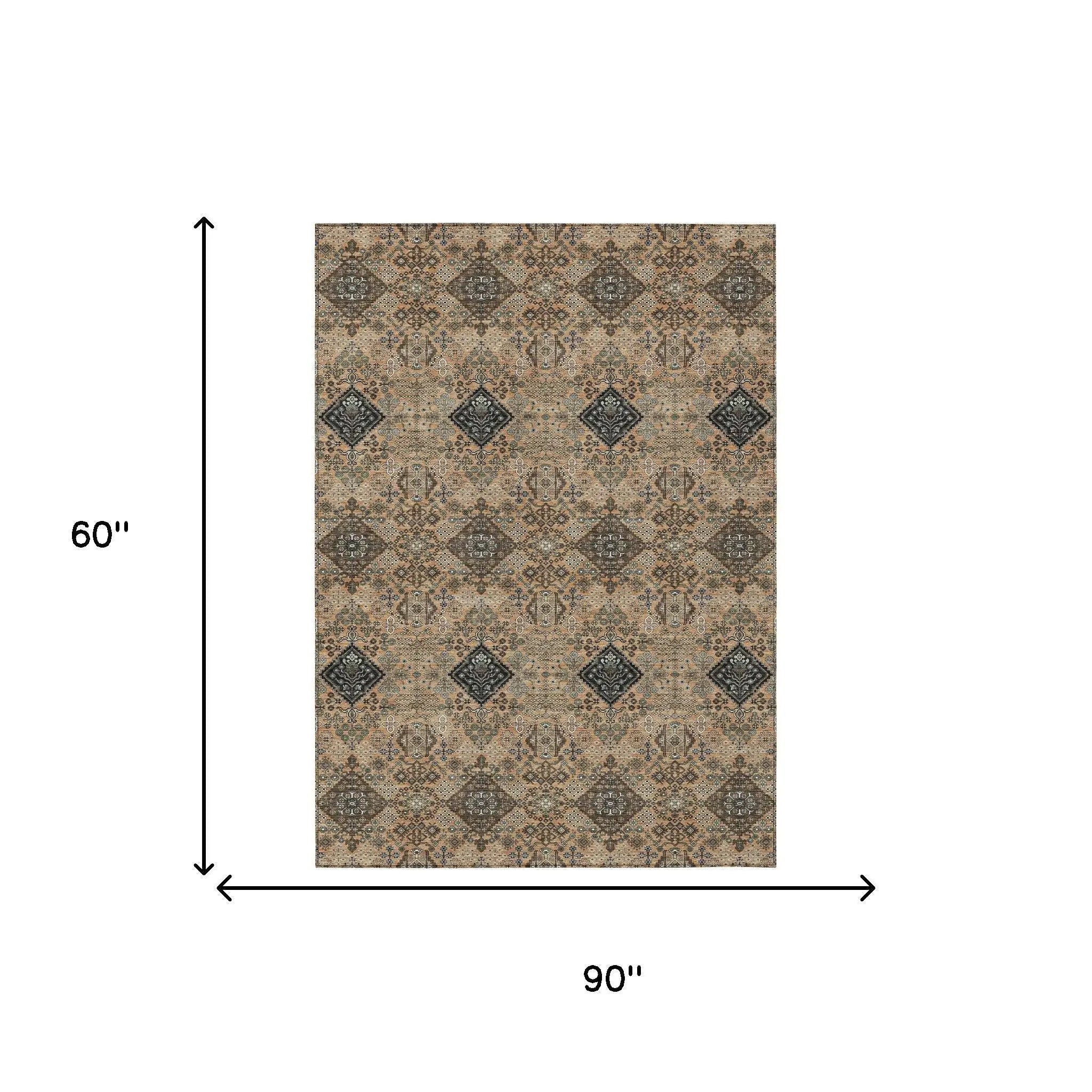 5' X 8' Copper And Green Geometric Washable Indoor Outdoor Area Rug Homeroots Outdoor