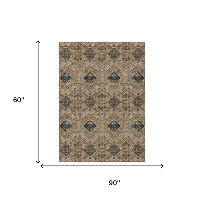 5' X 8' Copper And Green Geometric Washable Indoor Outdoor Area Rug Homeroots Outdoor