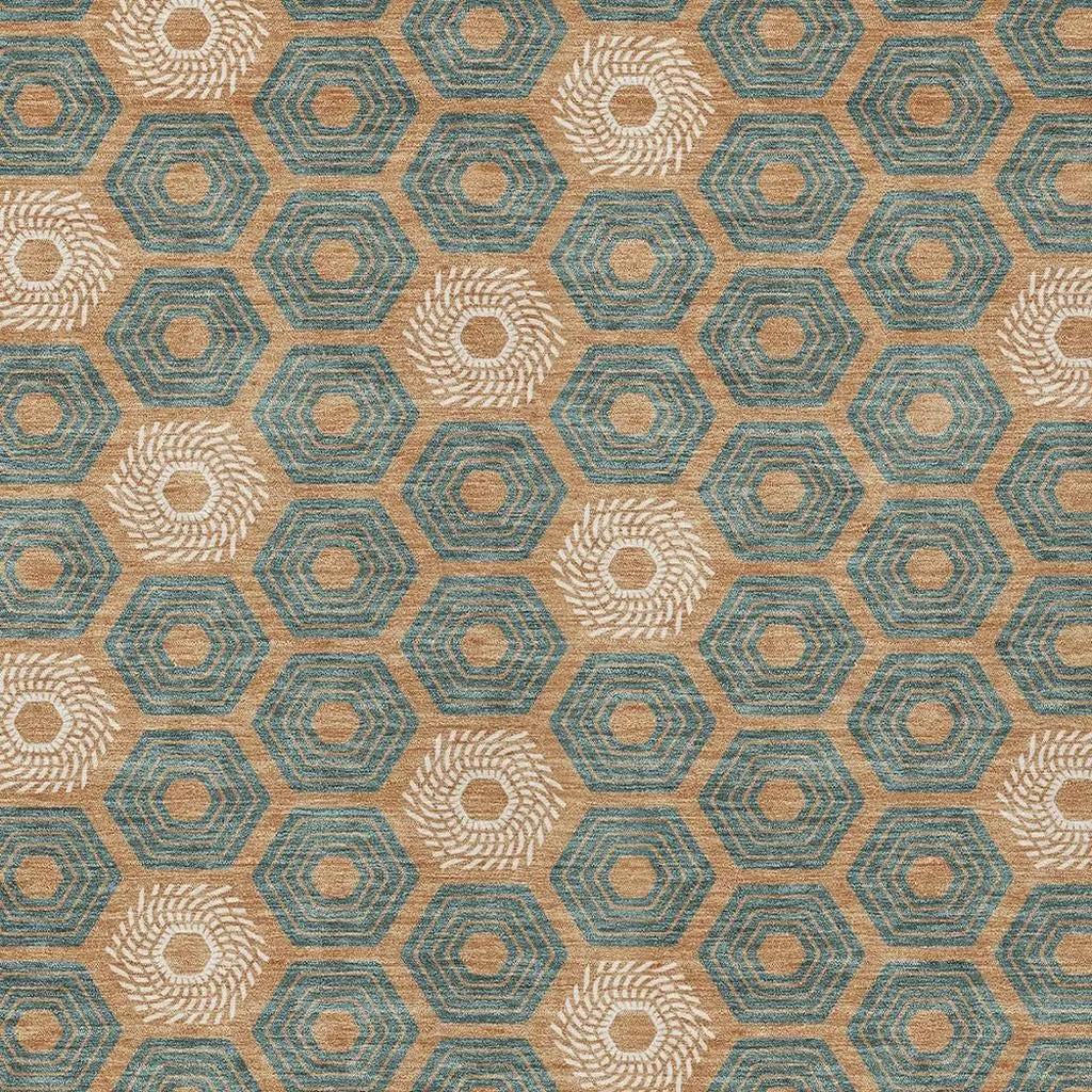 5' X 8' Copper And Green Geometric Washable Indoor Outdoor Area Rug Homeroots Outdoor