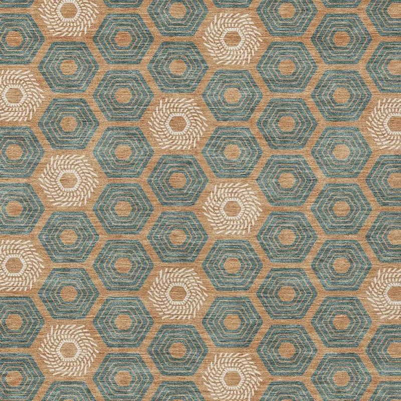 5' X 8' Copper And Green Geometric Washable Indoor Outdoor Area Rug Homeroots Outdoor