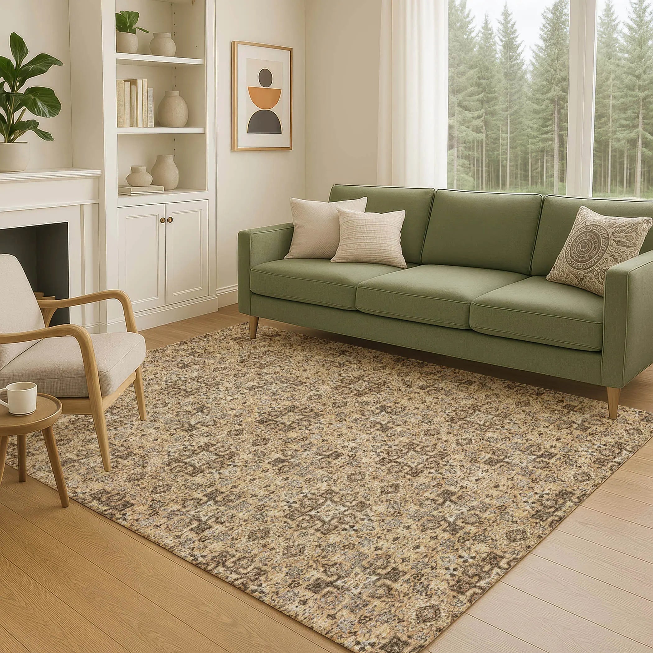 5' X 8' Copper And Green Oriental Washable Indoor Outdoor Area Rug Homeroots Outdoor
