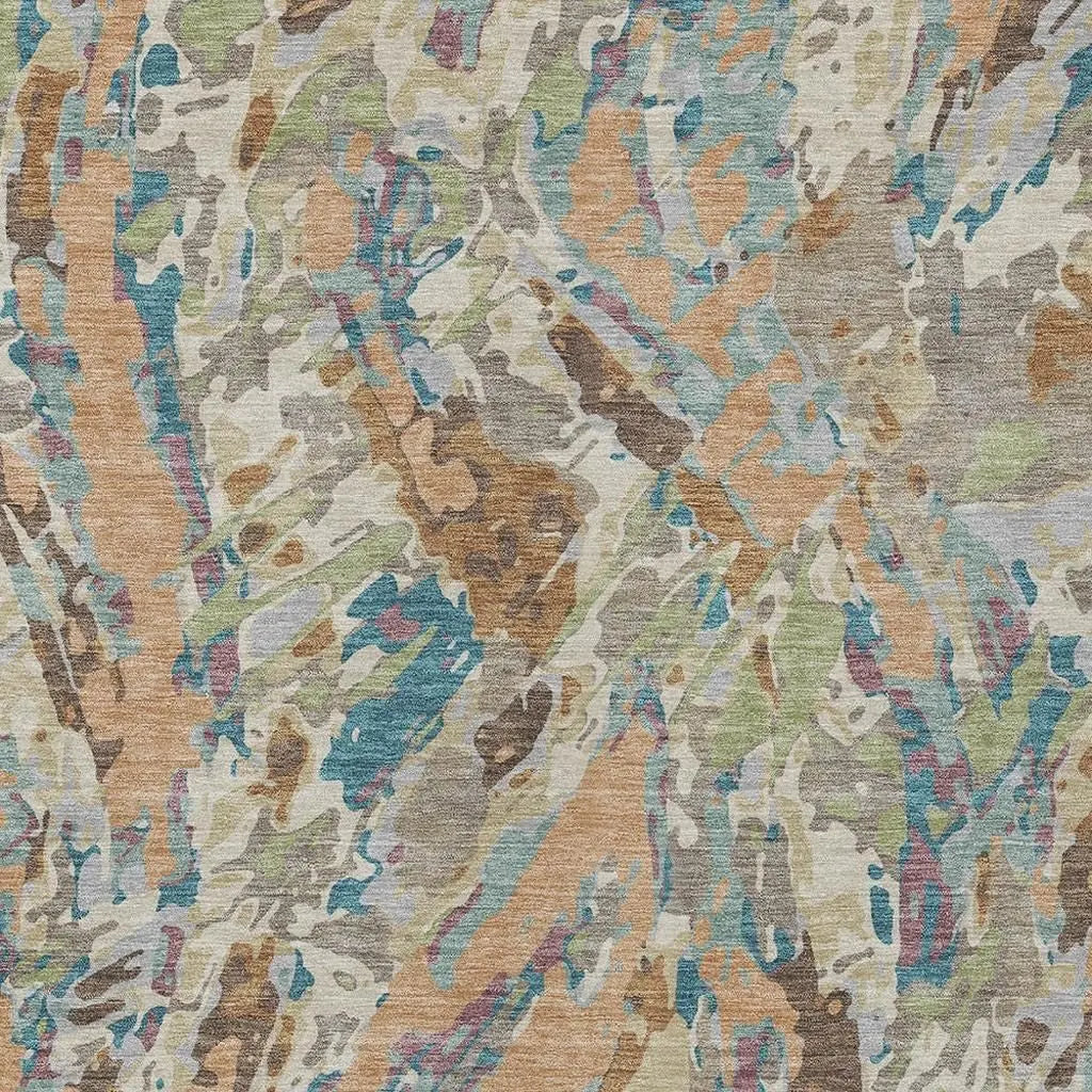 5' X 8' Copper And Ivory Abstract Washable Indoor Outdoor Area Rug Homeroots Outdoor