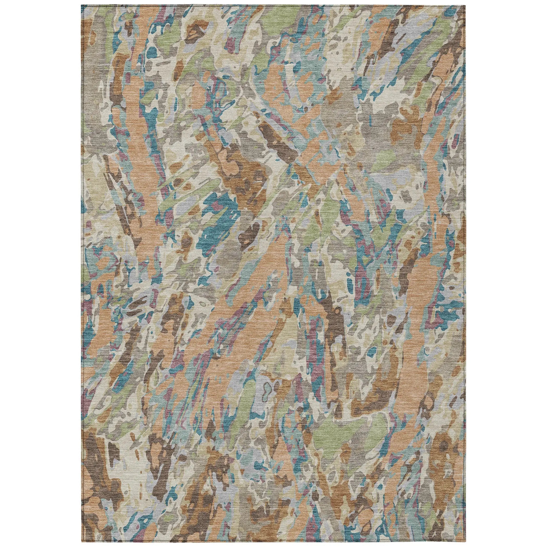 5' X 8' Copper And Ivory Abstract Washable Indoor Outdoor Area Rug Homeroots Outdoor