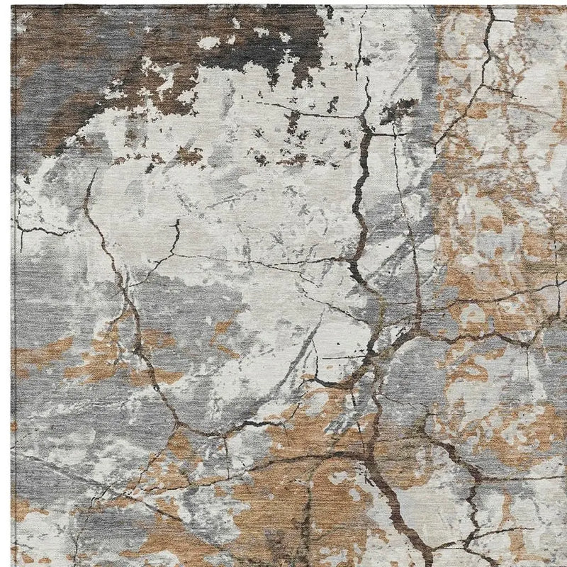 5' X 8' Copper And Ivory Abstract Washable Indoor Outdoor Area Rug Homeroots Outdoor