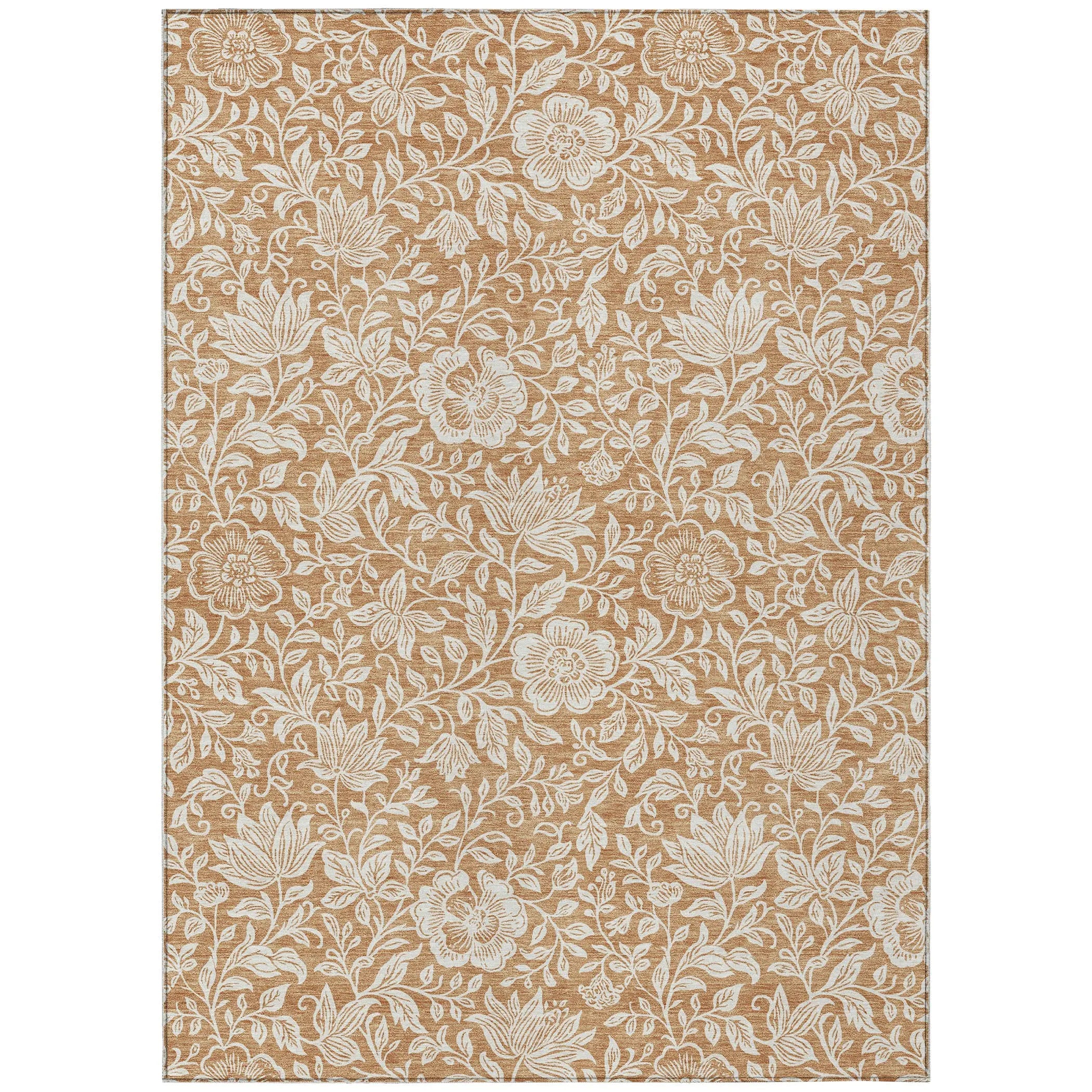 5' X 8' Copper And Ivory Floral Washable Indoor Outdoor Area Rug Homeroots Outdoor