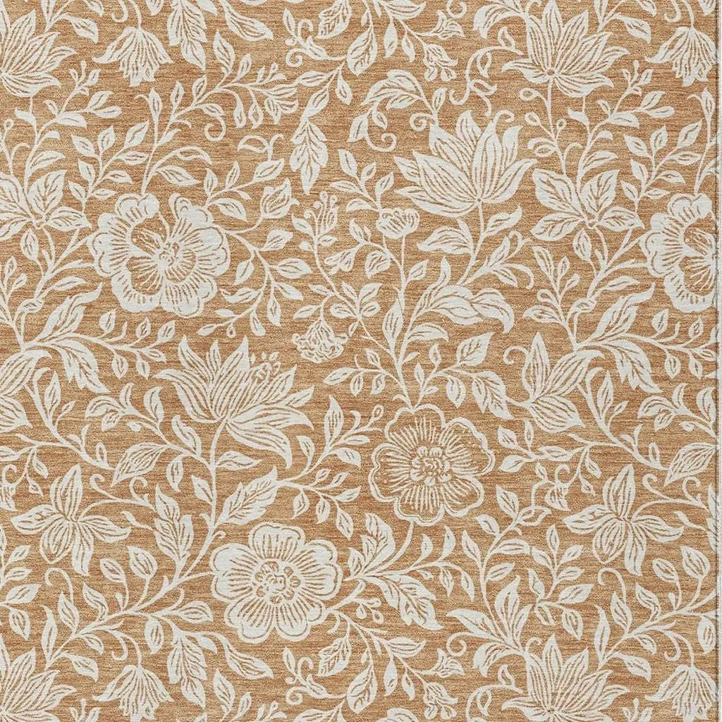 5' X 8' Copper And Ivory Floral Washable Indoor Outdoor Area Rug Homeroots Outdoor