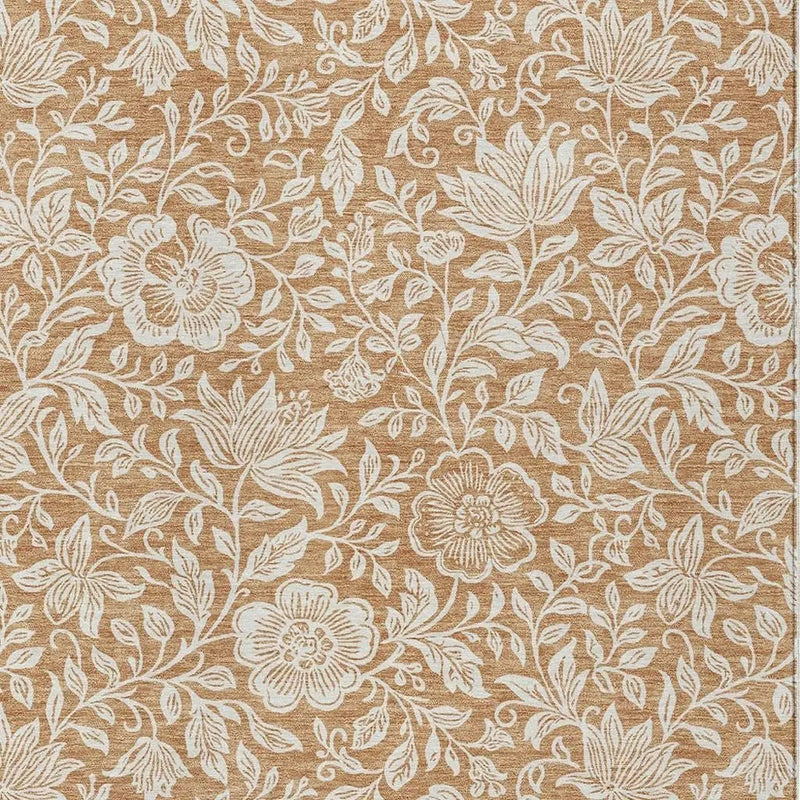 5' X 8' Copper And Ivory Floral Washable Indoor Outdoor Area Rug Homeroots Outdoor
