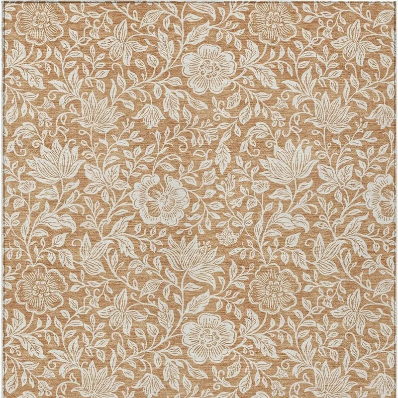 5' X 8' Copper And Ivory Floral Washable Indoor Outdoor Area Rug Homeroots Outdoor