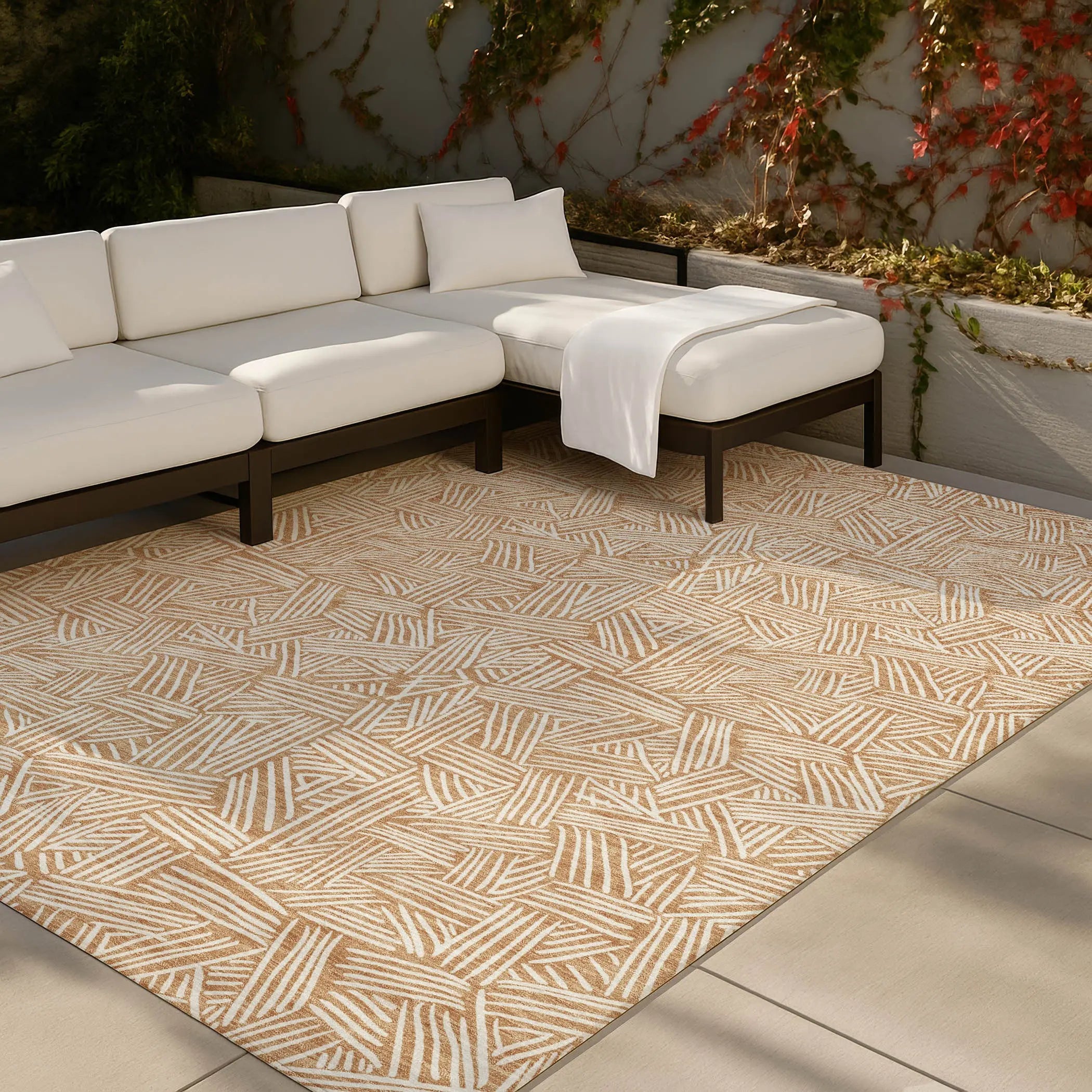 5' X 8' Copper And Ivory Geometric Washable Indoor Outdoor Area Rug Homeroots Outdoor