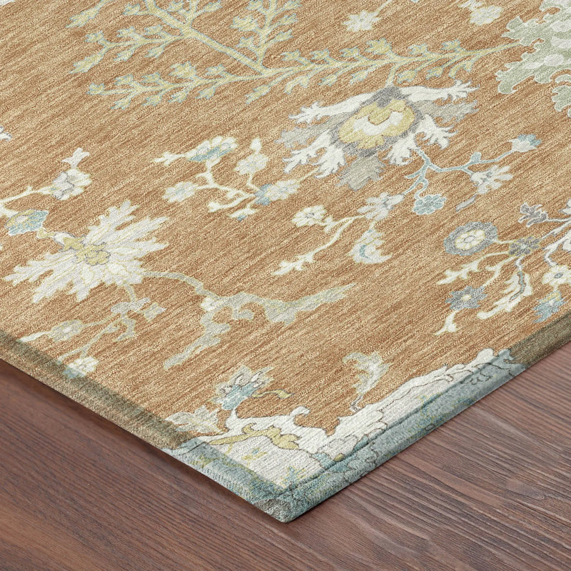 5' X 8' Copper And Ivory Oriental Washable Indoor Outdoor Area Rug Homeroots Outdoor