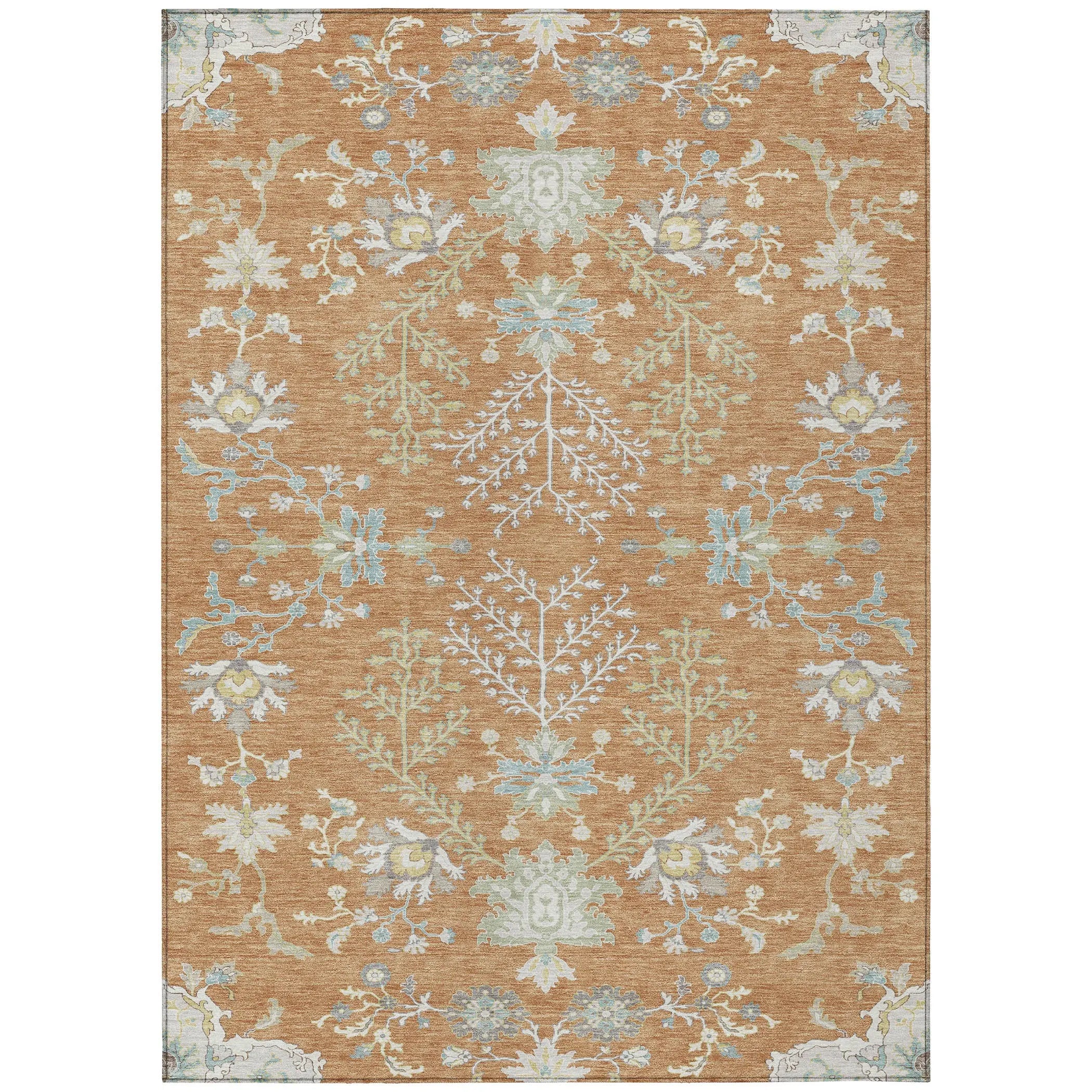 5' X 8' Copper And Ivory Oriental Washable Indoor Outdoor Area Rug Homeroots Outdoor