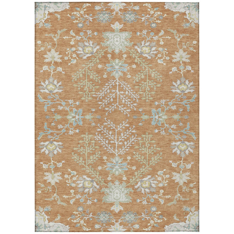 5' X 8' Copper And Ivory Oriental Washable Indoor Outdoor Area Rug Homeroots Outdoor