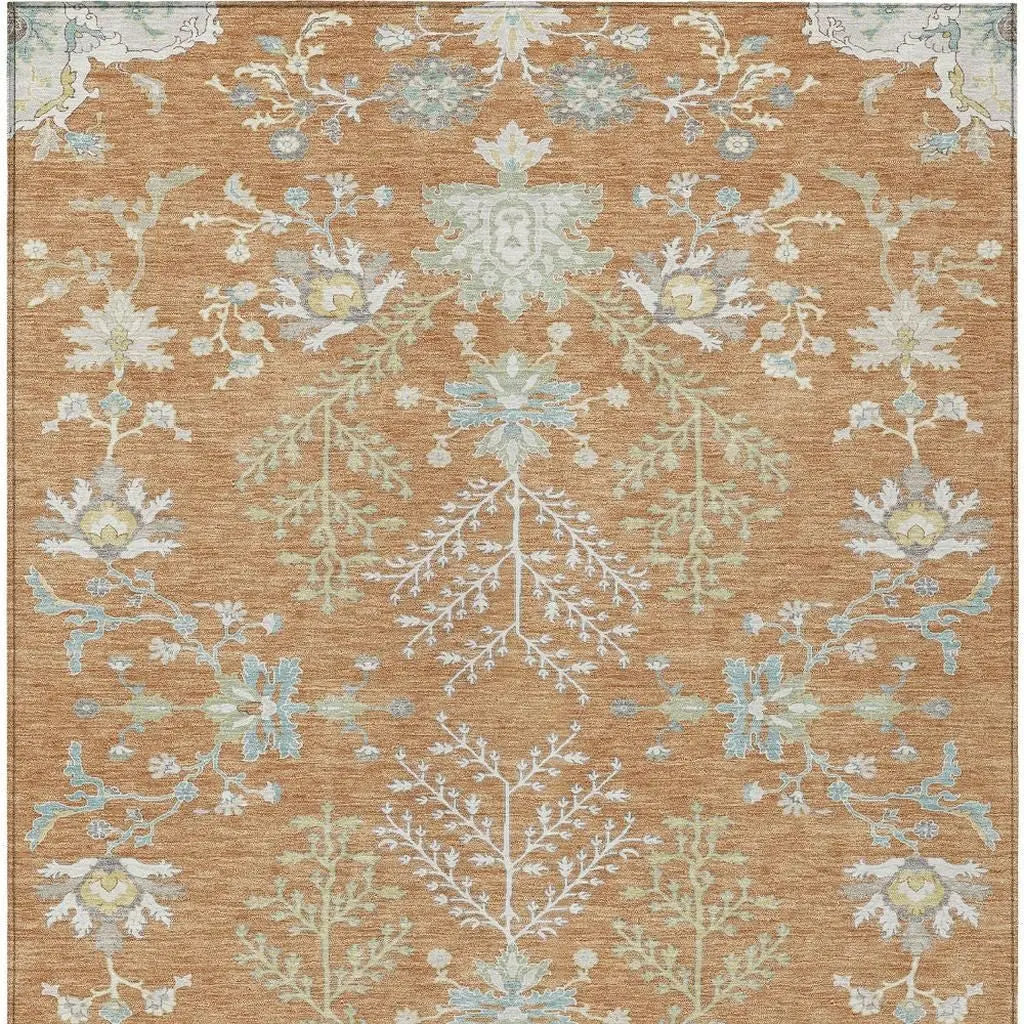 5' X 8' Copper And Ivory Oriental Washable Indoor Outdoor Area Rug Homeroots Outdoor