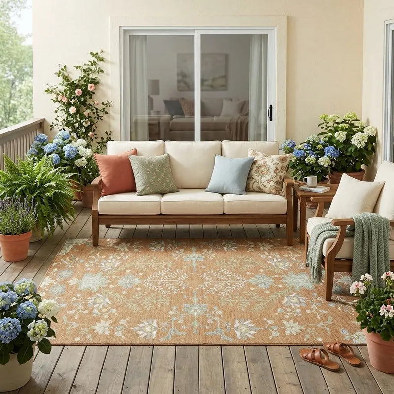 5' X 8' Copper And Ivory Oriental Washable Indoor Outdoor Area Rug Homeroots Outdoor