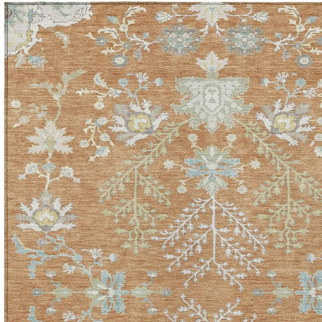 5' X 8' Copper And Ivory Oriental Washable Indoor Outdoor Area Rug Homeroots Outdoor