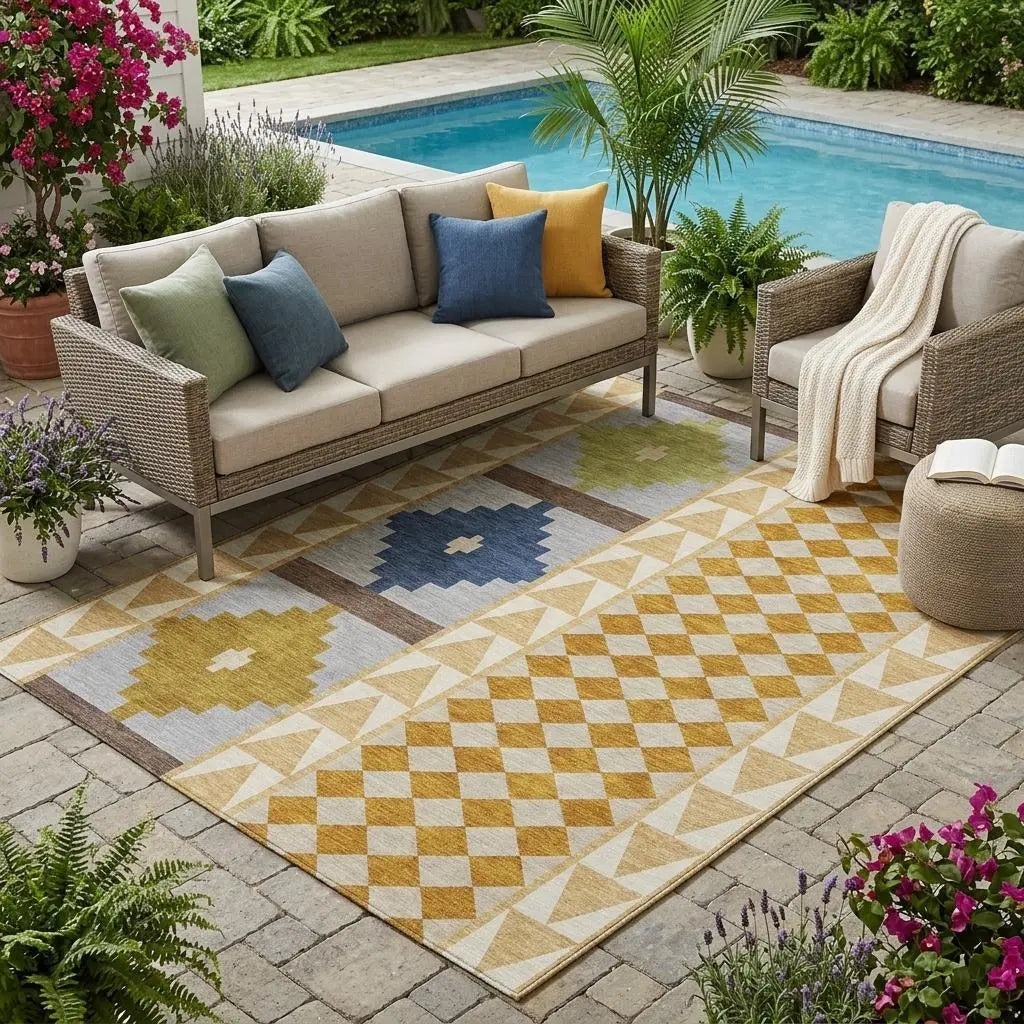 5' X 8' Copper And Ivory Southwestern Washable Indoor Outdoor Area Rug Homeroots Outdoor