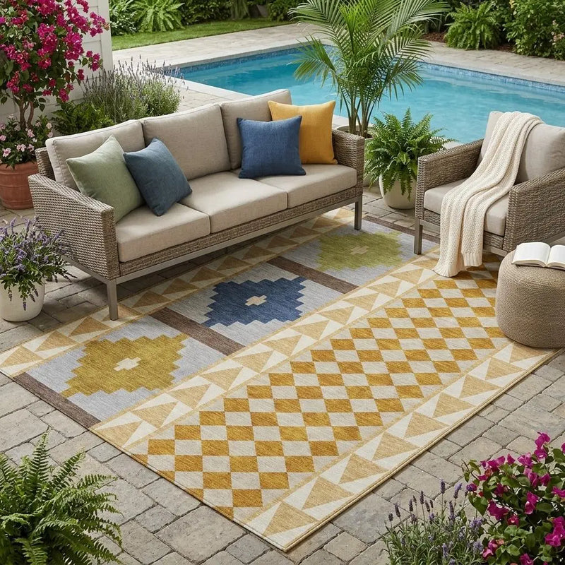 5' X 8' Copper And Ivory Southwestern Washable Indoor Outdoor Area Rug Homeroots Outdoor