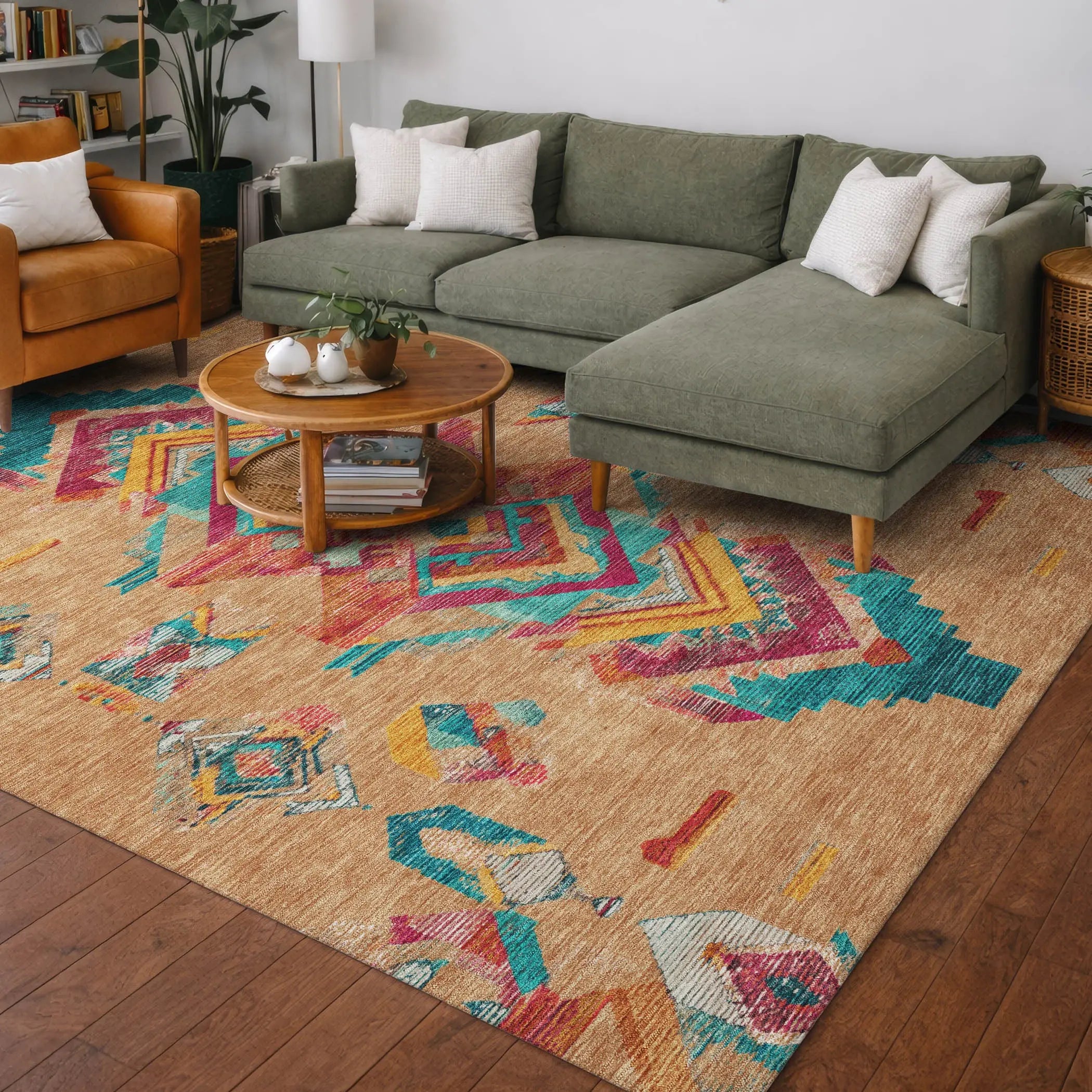 5' X 8' Copper And Ivory Tribal Washable Indoor Outdoor Area Rug Homeroots Outdoor