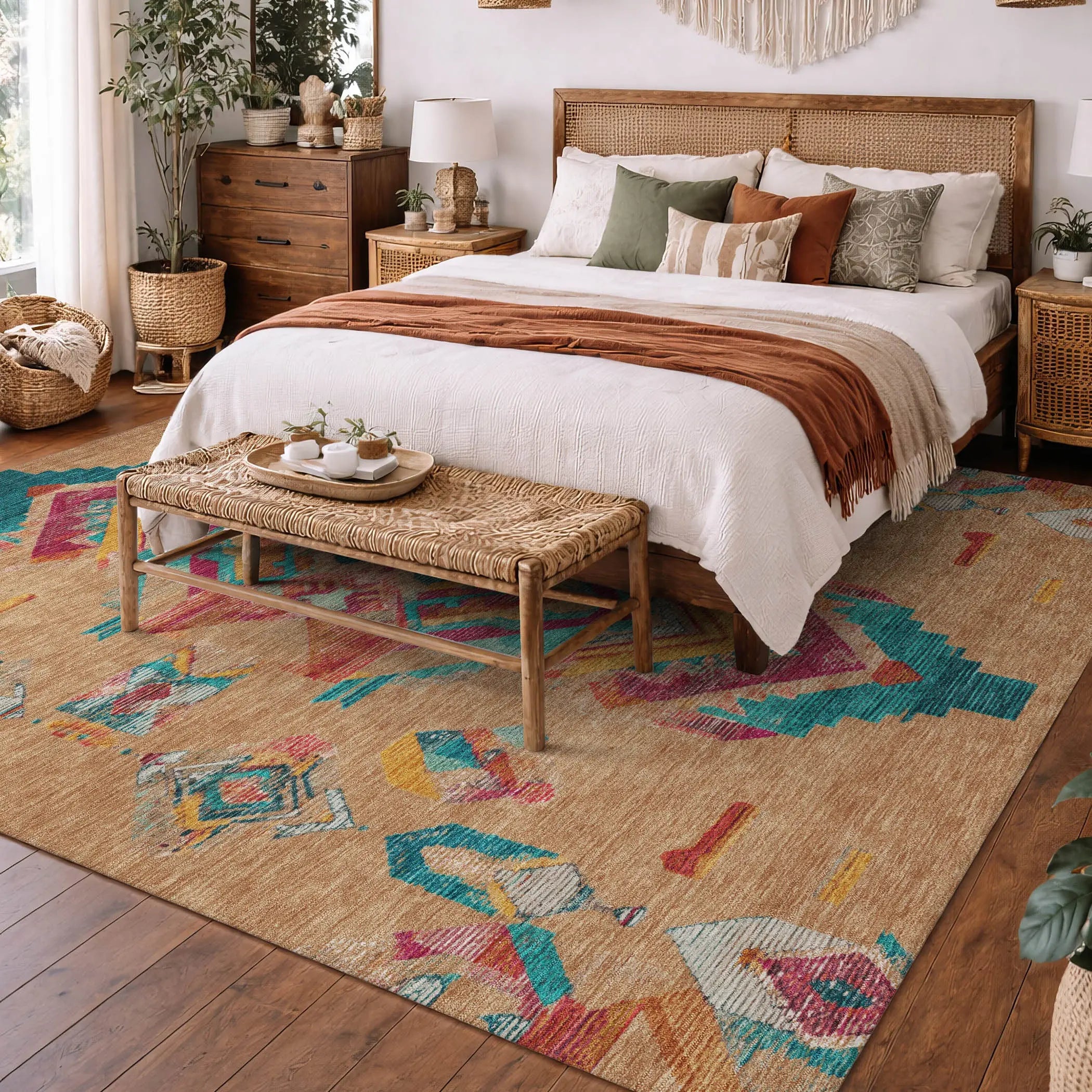 5' X 8' Copper And Ivory Tribal Washable Indoor Outdoor Area Rug Homeroots Outdoor