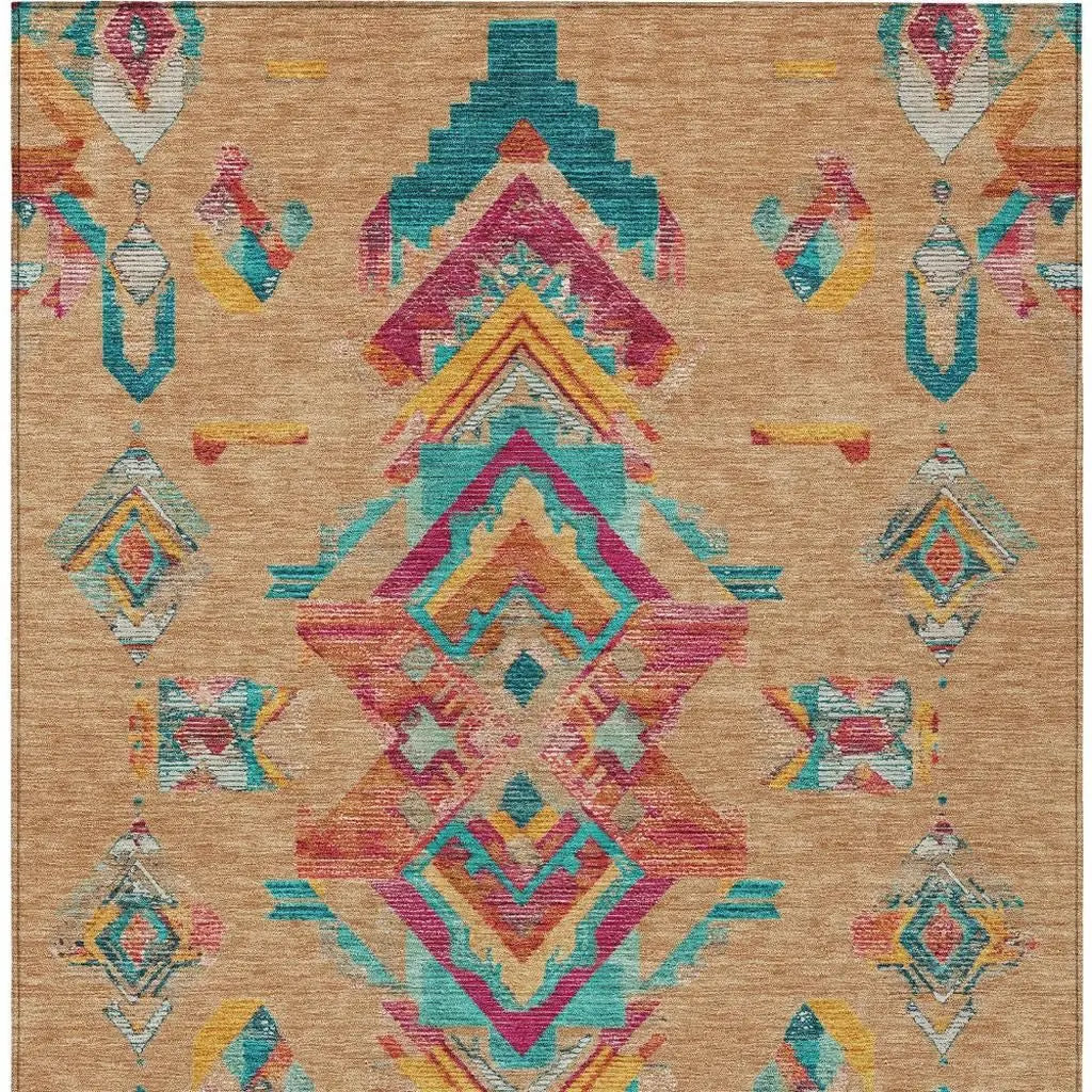 5' X 8' Copper And Ivory Tribal Washable Indoor Outdoor Area Rug Homeroots Outdoor
