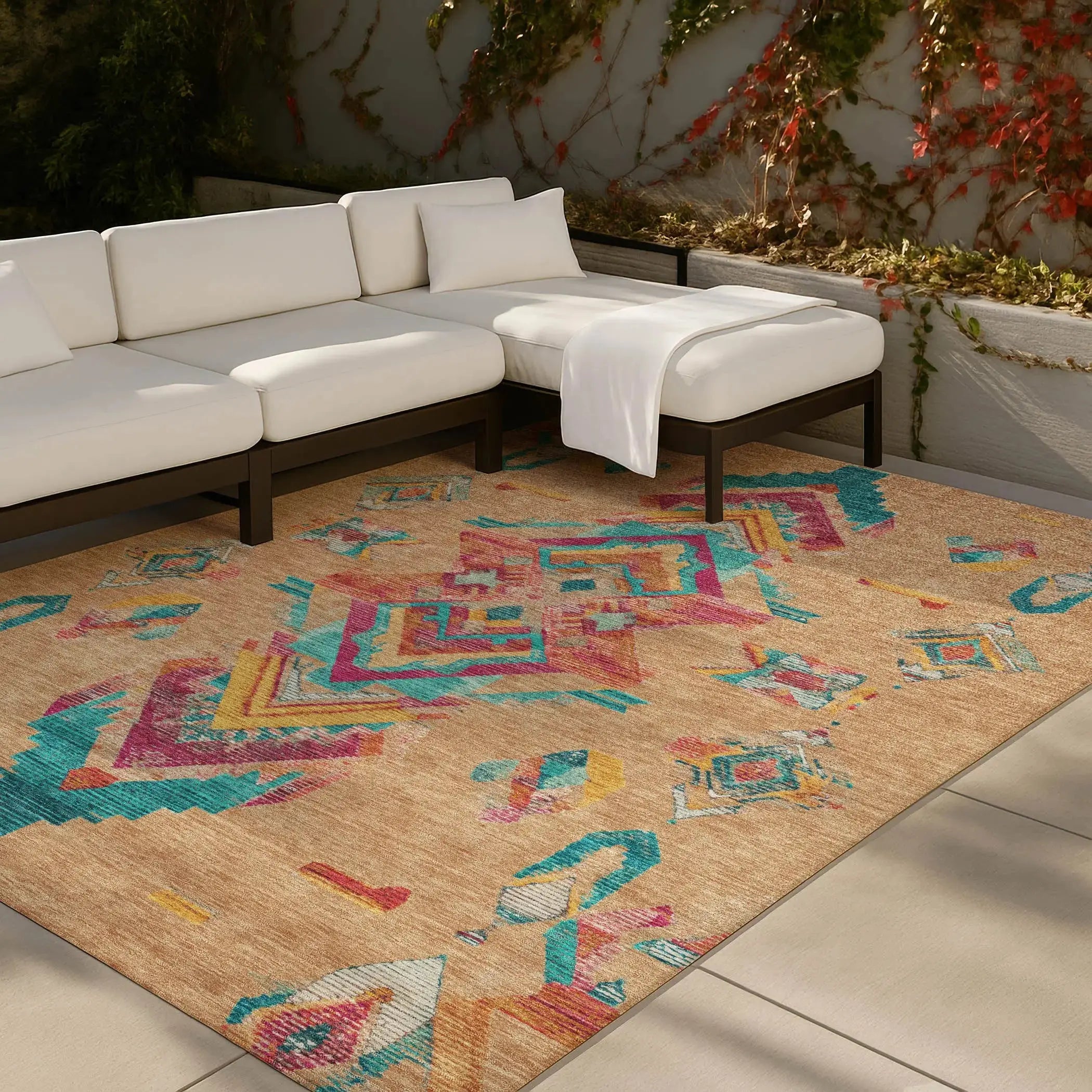 5' X 8' Copper And Ivory Tribal Washable Indoor Outdoor Area Rug Homeroots Outdoor