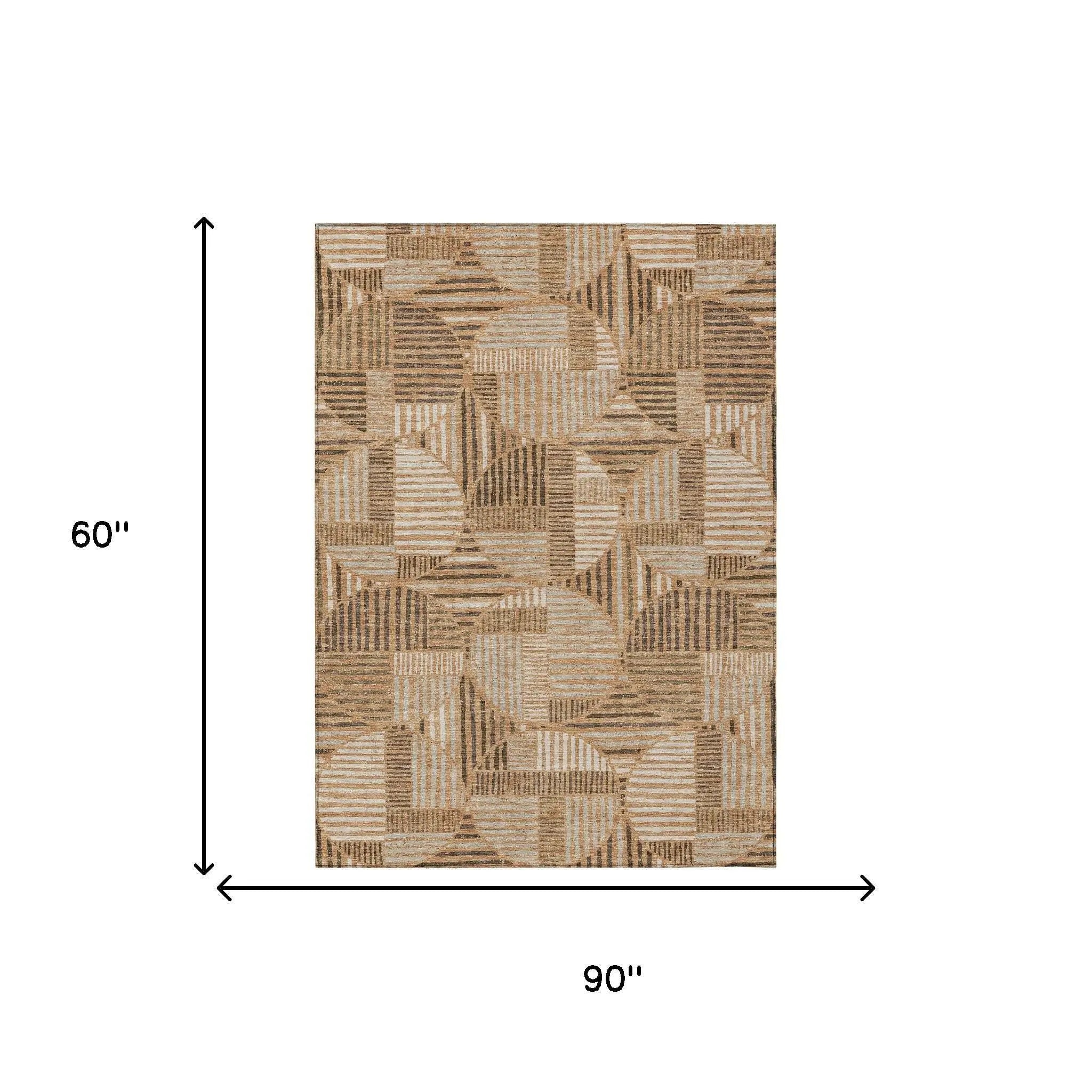 5' X 8' Copper And Khaki Geometric Washable Indoor Outdoor Area Rug Homeroots Outdoor
