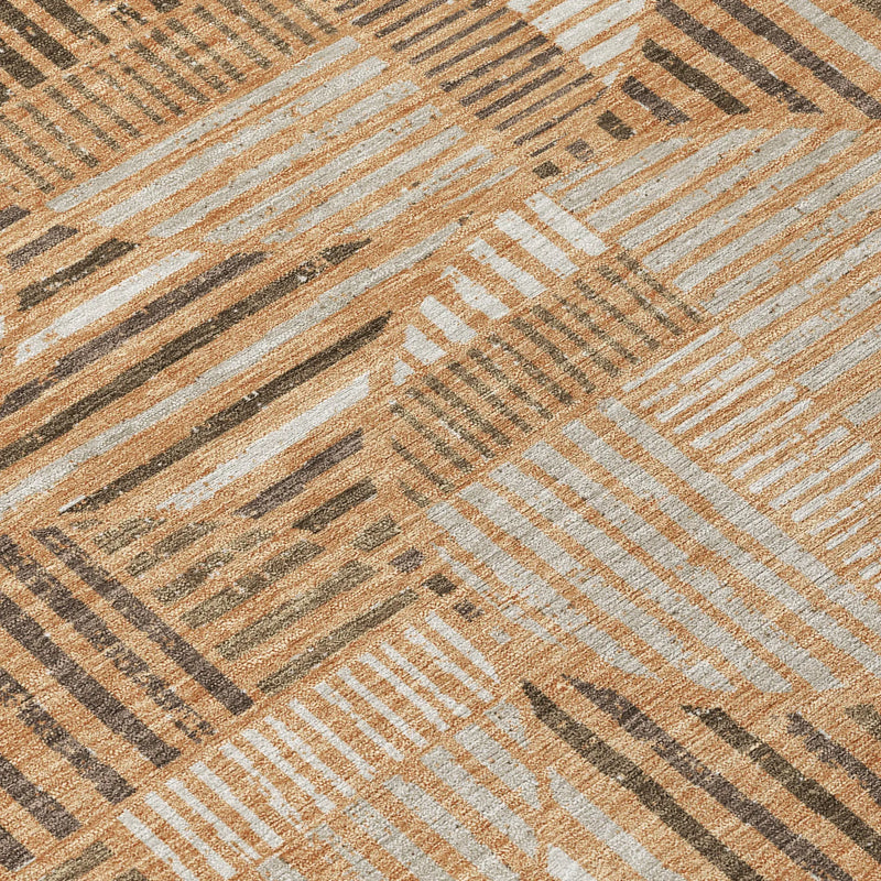 5' X 8' Copper And Khaki Geometric Washable Indoor Outdoor Area Rug Homeroots Outdoor