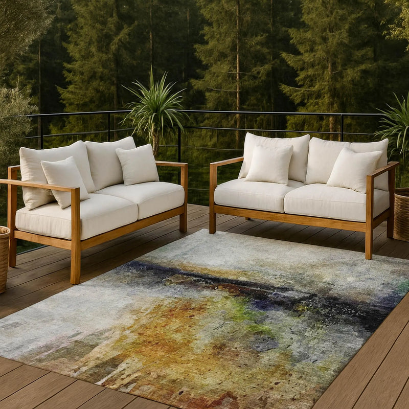 5' X 8' Copper And Orange Abstract Washable Indoor Outdoor Area Rug Homeroots Outdoor