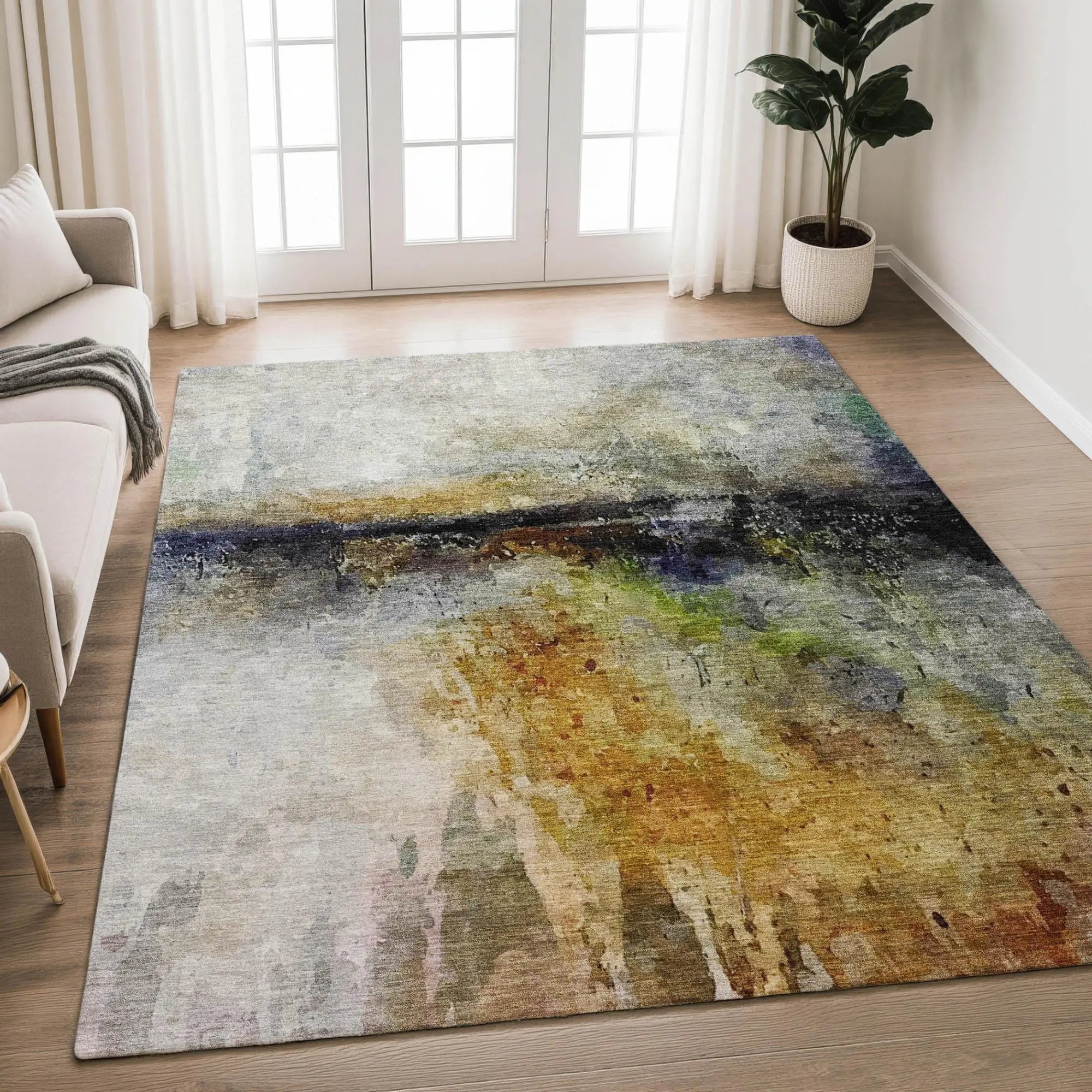 5' X 8' Copper And Orange Abstract Washable Indoor Outdoor Area Rug Homeroots Outdoor