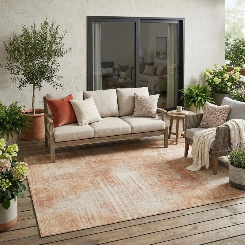 5' X 8' Copper And Orange Abstract Washable Indoor Outdoor Area Rug Homeroots Outdoor