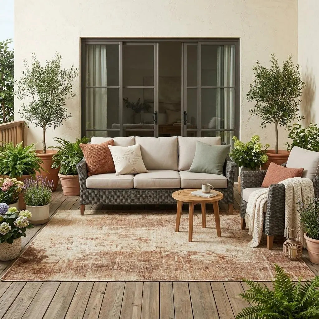 5' X 8' Copper And Orange Abstract Washable Indoor Outdoor Area Rug Homeroots Outdoor