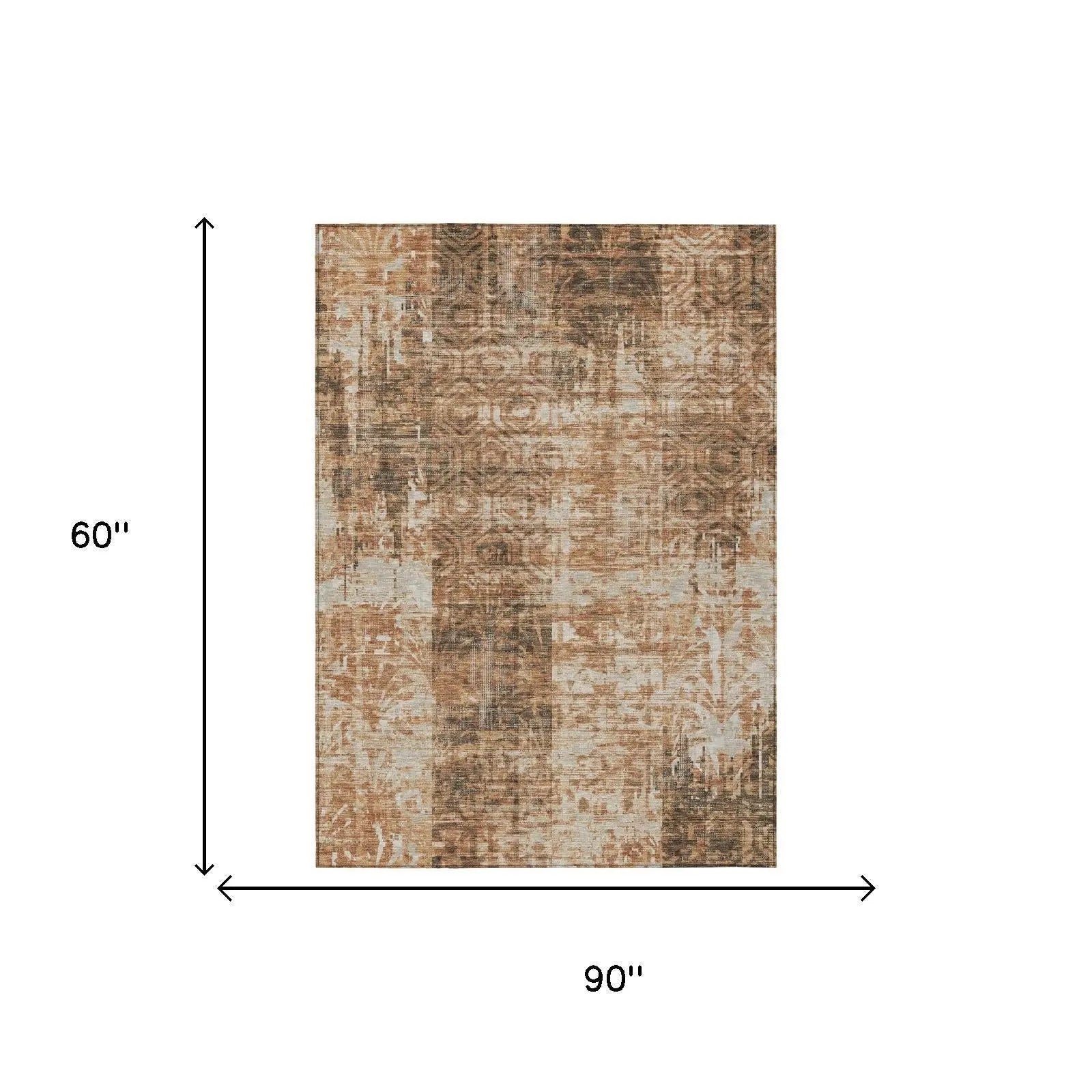 5' X 8' Copper And Orange Abstract Washable Indoor Outdoor Area Rug Homeroots Outdoor