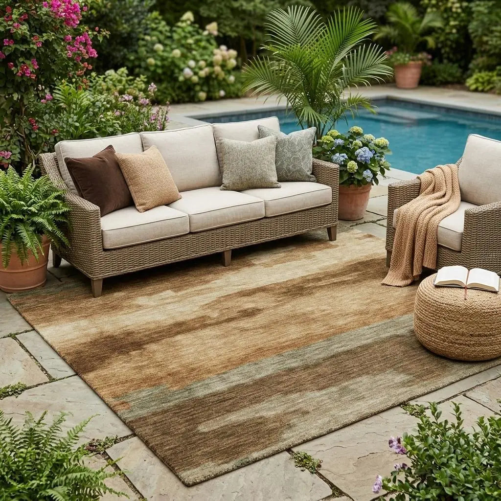 5' X 8' Copper And Orange Abstract Washable Indoor Outdoor Area Rug Homeroots Outdoor