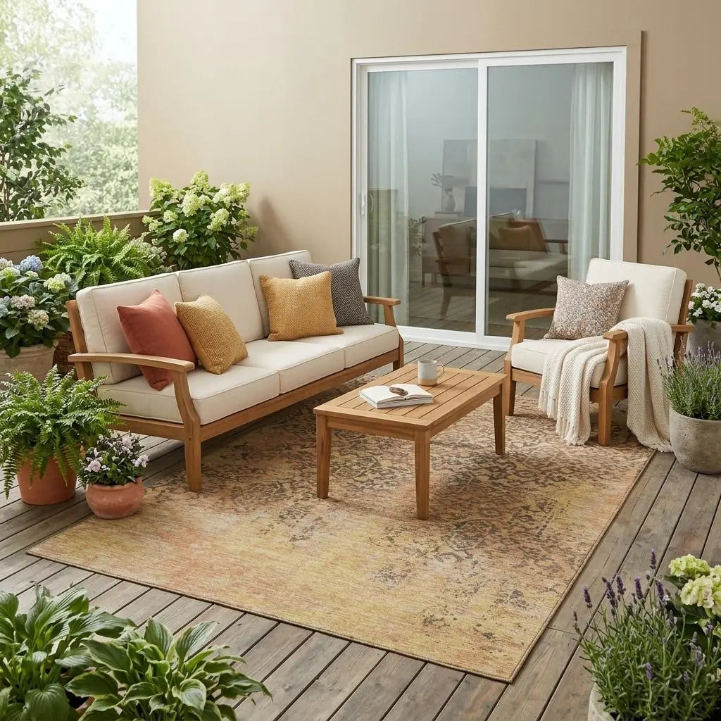 5' X 8' Copper And Orange Abstract Washable Indoor Outdoor Area Rug Homeroots Outdoor