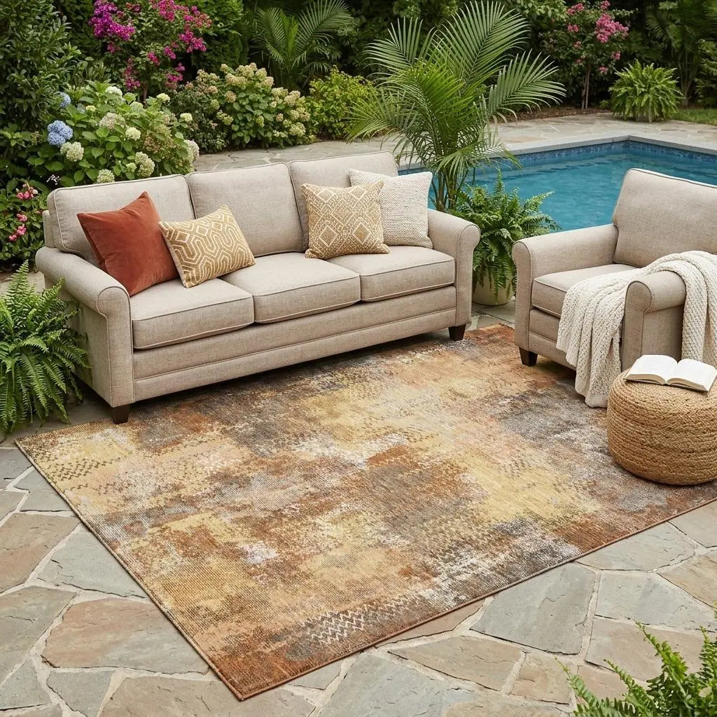 5' X 8' Copper And Orange Abstract Washable Indoor Outdoor Area Rug Homeroots Outdoor