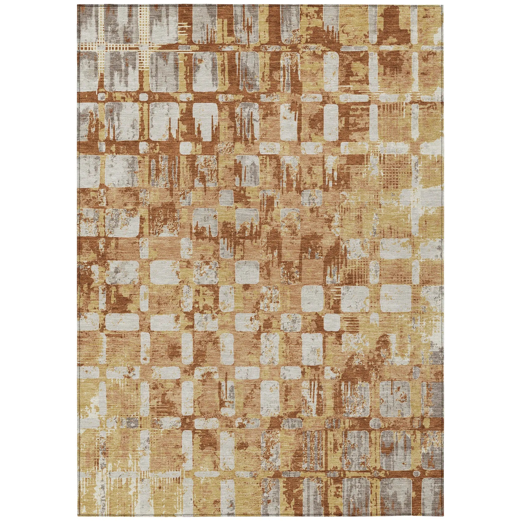5' X 8' Copper And Orange Abstract Washable Indoor Outdoor Area Rug Homeroots Outdoor