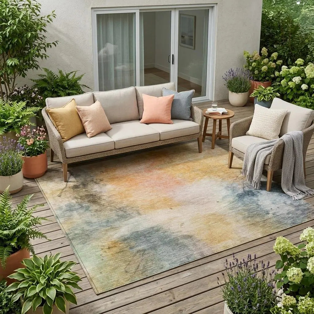 5' X 8' Copper And Orange Abstract Washable Indoor Outdoor Area Rug Homeroots Outdoor